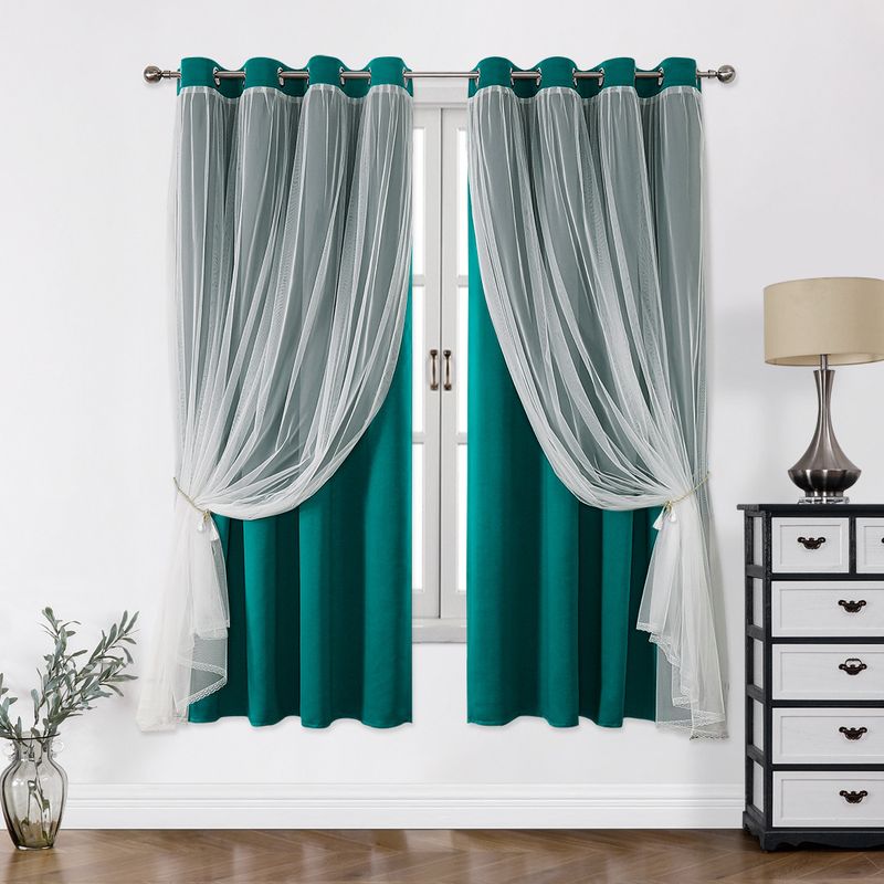 Cortinas blackout de renda - Cortinas de janela com bloqueio de luz de camada dupla (redução de 85% da luz solar, isolamento térmico, design elegante, transparente e opaco)_voghion.com