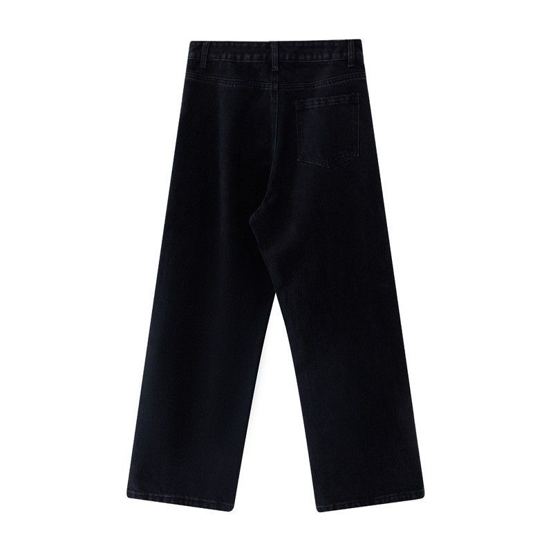Herenkleding gewassen distressed gespoten apenband versierde jeans unisex modemerk losse wijde pijpen broek_voghion.com
