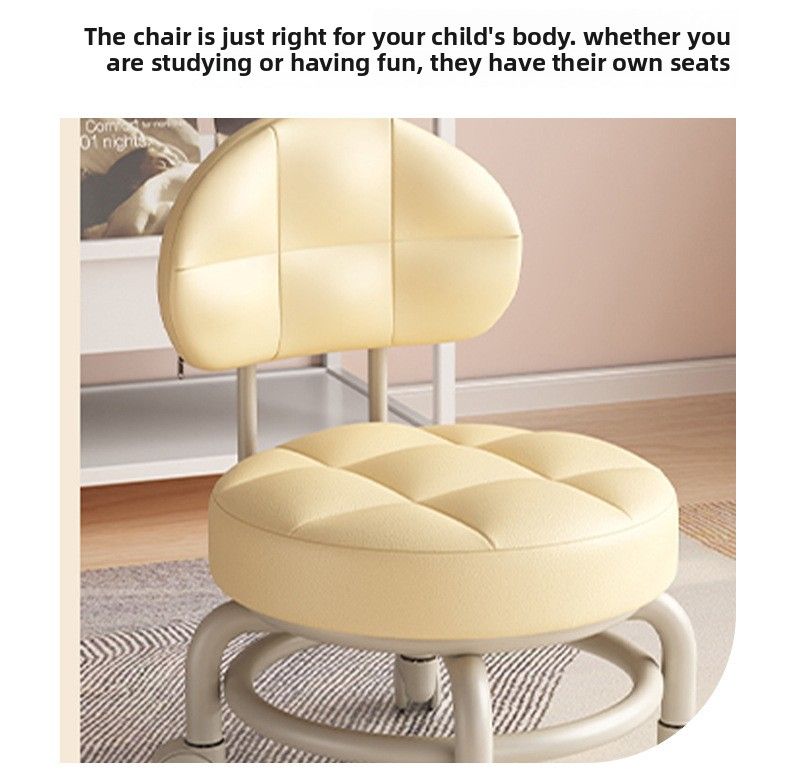 Petit tabouret pivotant pour enfant, avec roulettes universelles, coussin moelleux et dossier bas rotatif._voghion.com
