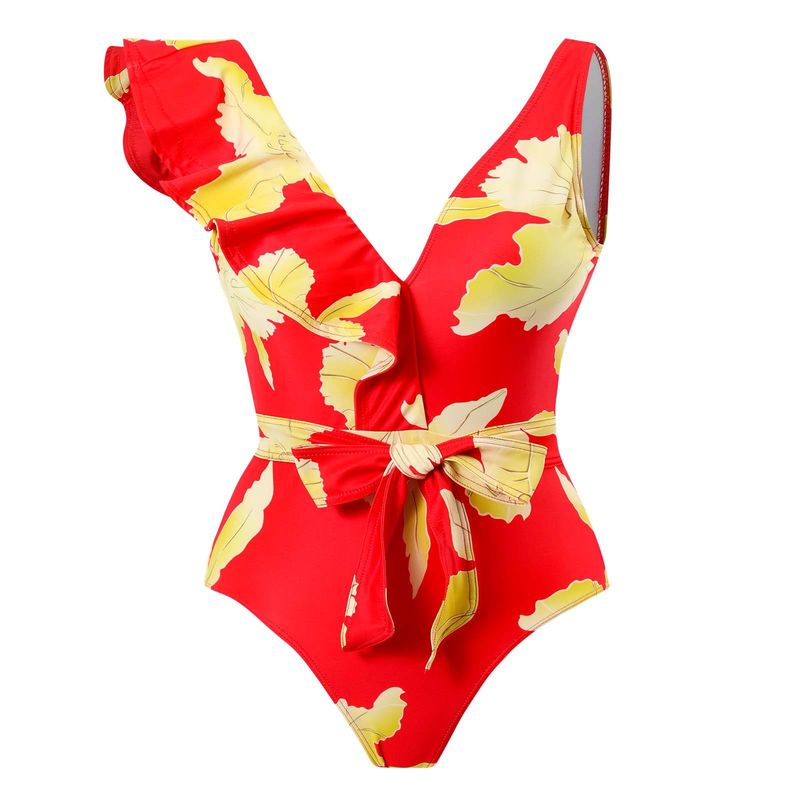 Women's Clothing Sexy One Piece Swimsuit Female Retro Ruffled Chiffon Skirt Swimsuit Suit_voghion.com