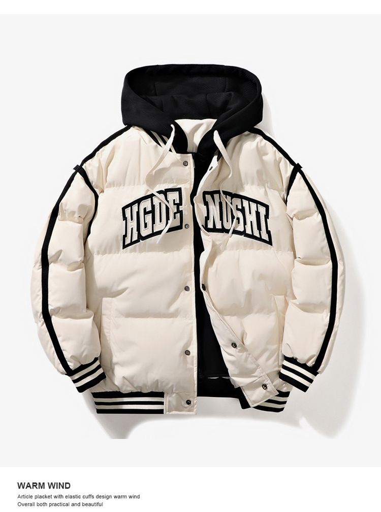 Herrenbekleidung Winter Neue Kapuzenjacke Lose Verdickte Baumwolljacke Gefälschte Zweiteilige Baumwollwattierte Jacke Trendy Brand_voghion.com