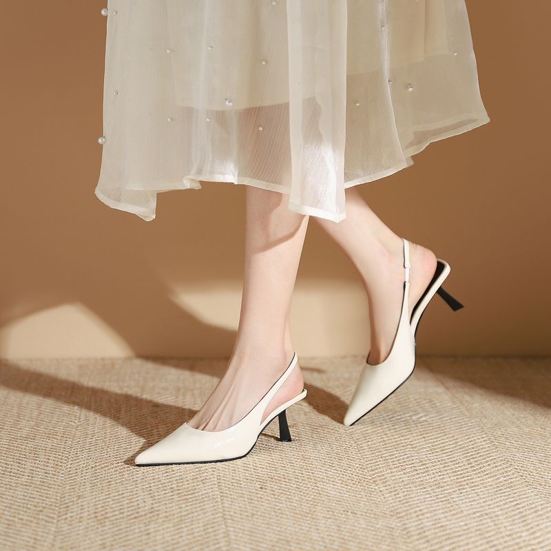 Mt-2 Einfache High Heels Dünne Ferse Neue Französisch Stil Elegante Spitz Flachen Mund Backless Einzelne Schuhe Frauen_voghion.com