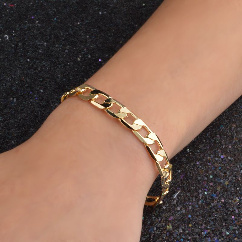 Bracciale placcato oro con personalità, stile Ins, da uomo, con catena cubana Figaro semplice_voghion.com