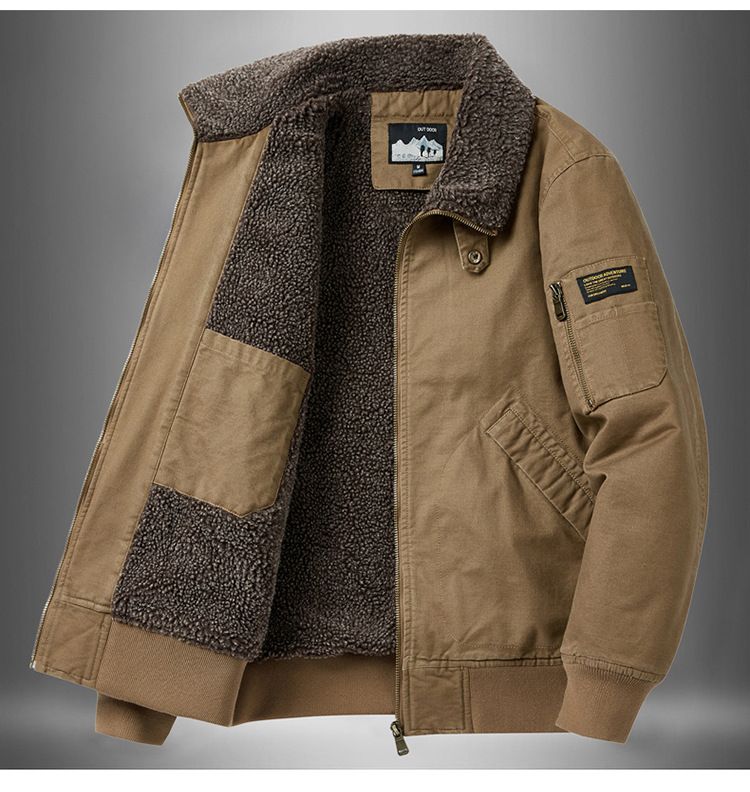 Cappotto invernale in lana d'agnello da uomo, vestibilità ampia, con collo alto, fodera in pile, caldo cotone 6181_voghion.com