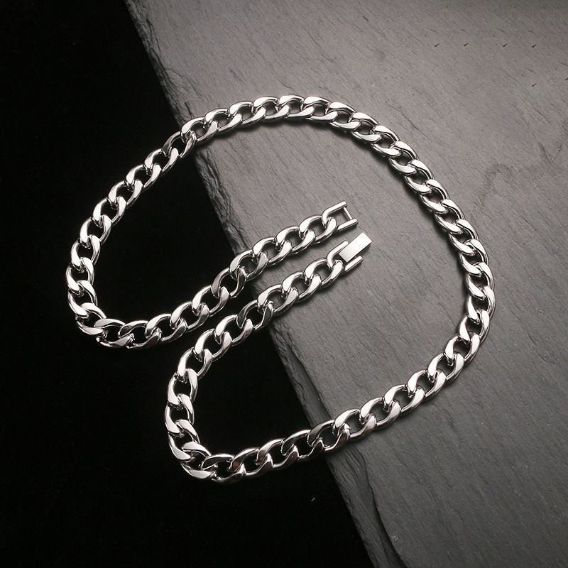 Fashion Cuban Chain Non-Fading Jewelry Clasp Stainless Steel Unisex Personality Street Style Necklace_voghion.com
