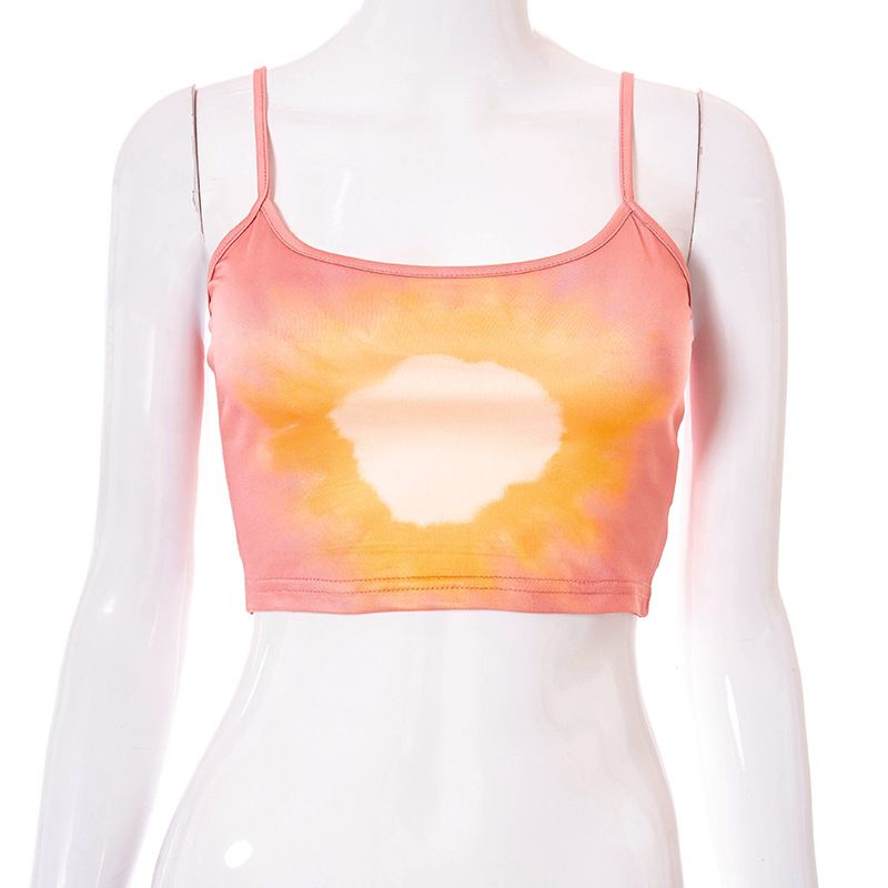 Nine plus nine M21TP197 new printed sleeveless suspender with exposed navel, slim fit, fresh and sweet solid color top_voghion.com