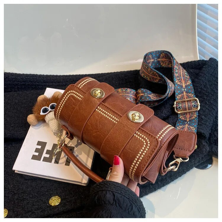 Mini Rtro Fmal Bags PU Lathr Fashion Cross Body Handbags With Advancd Sns Singl Shouldr Portabl Cylindr_voghion.com