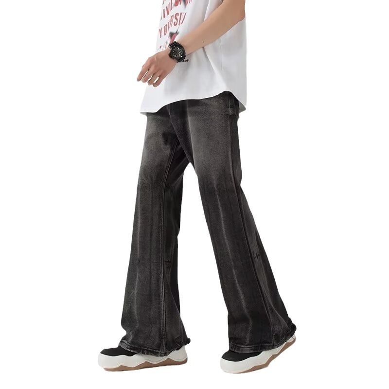 Jeans med slitning i ton, herrbyxor med mikroutsvängda mönster och amerikansk high street-känsla, trendiga sommarbyxor med lös passform och vida ben._voghion.com