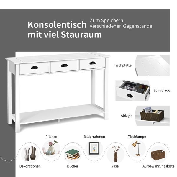 Wooden Console Table With 3 Drawers And 2-Tier Shelves_voghion.com