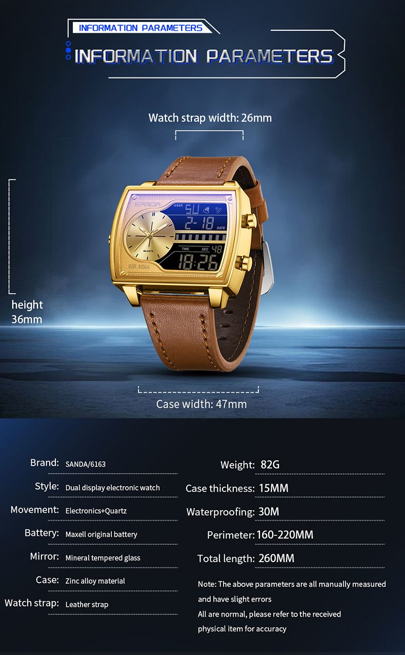 Electronic Quartz Watch Square Cool Teenagers Electronic Watch Multi-functional Chronograph Watch_voghion.com