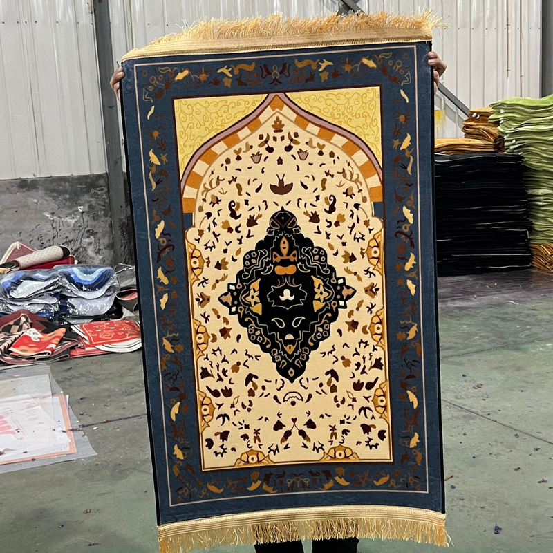 Tryckt bönematta Kristall sammetsgudstjänstmatta Etnisk stil tofs Bönematta Heltäckande tillbedjan golvmatta_voghion.com