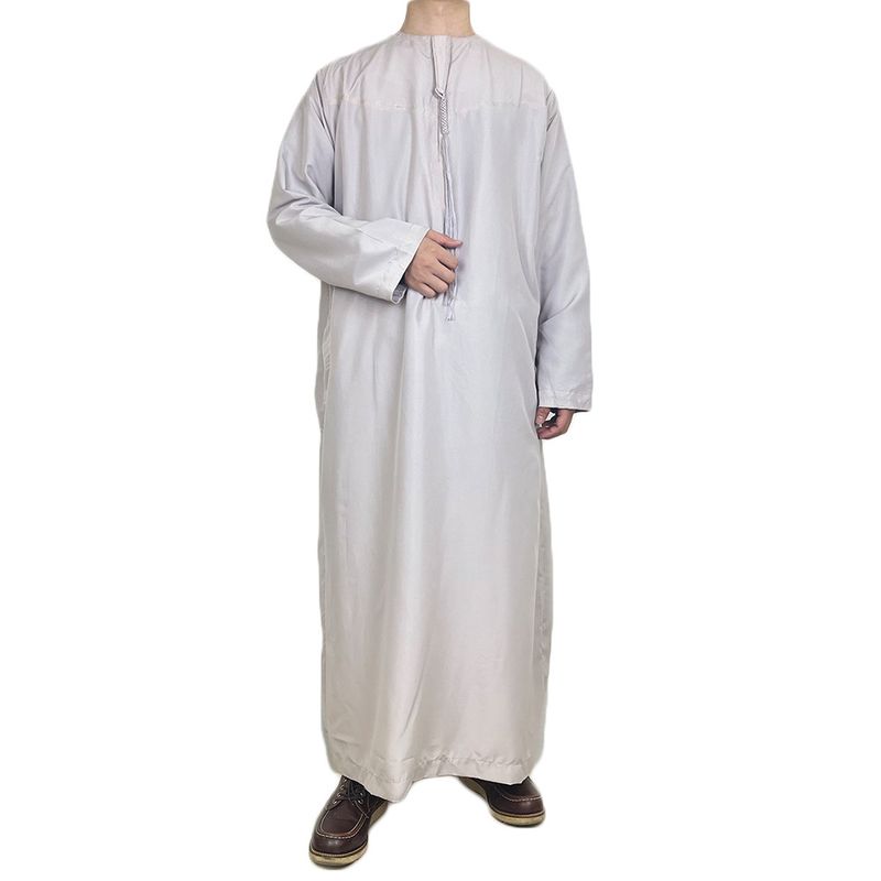 Men's Clothing men's robe solid color pocket design round neck long clothing_voghion.com