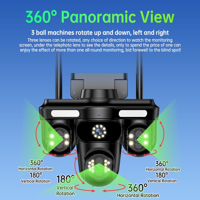 RSCAMTOM 12MP 3-Lens WiFi/4G Security Camera With 360° View, Smart Night Vision, IP66 Waterproof, Remote Access Via Mobile App, Compatible_voghion.com