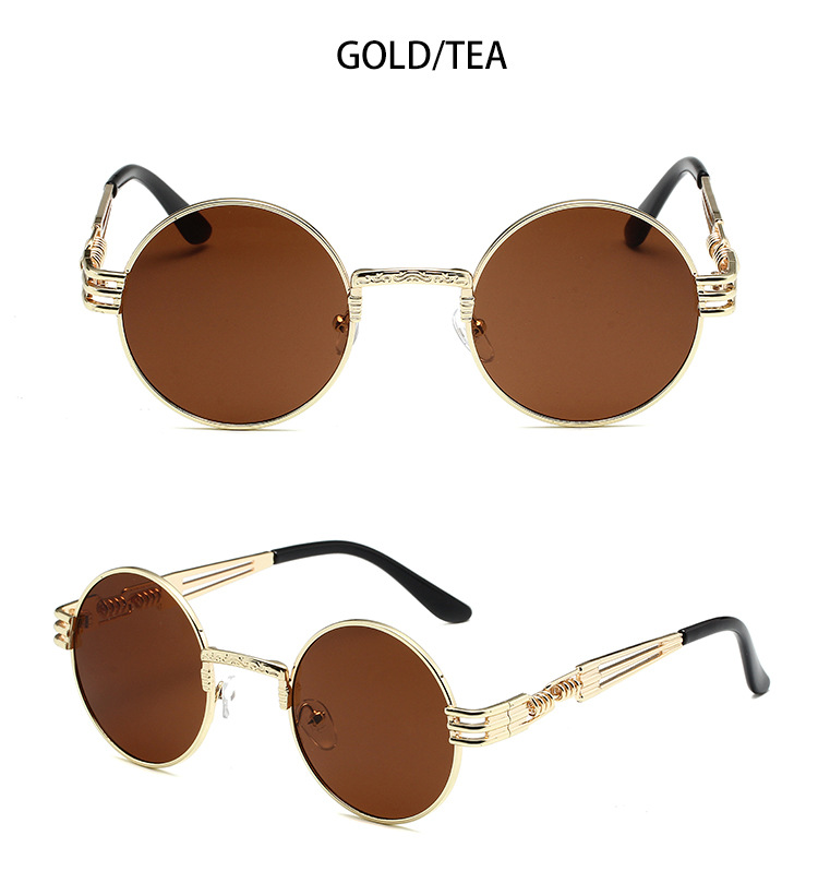 Occhiali da sole da uomo 8010, stile steampunk, con montatura rotonda retrò, occhiali da sole alla moda con gamba a molla in metallo_voghion.com