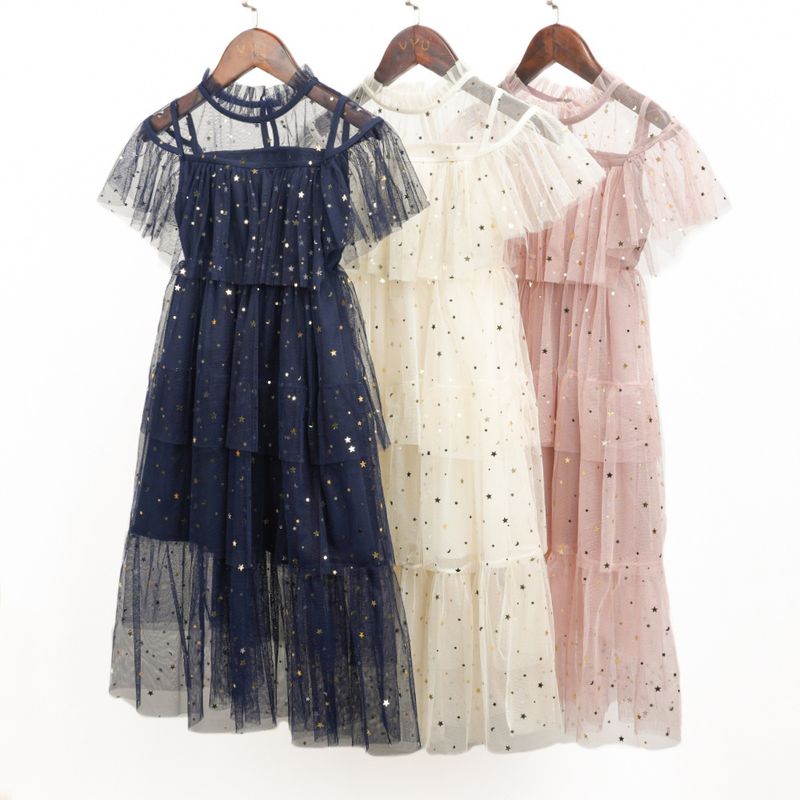 Robe mère et fille, nouveau style d'été 2025, célébrité coréenne sur Internet, vêtements pour enfants, robe de princesse, robe en maille étoile rose_voghion.com