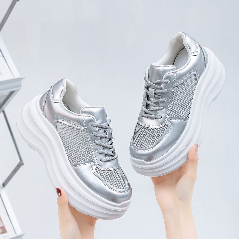 Echtes Leder Dicken Sohlen Weiß Cloud Traum 25 Frühling Neue Stil Doppel Net Casual Modische Sport Für frauen Schuhe_voghion.com