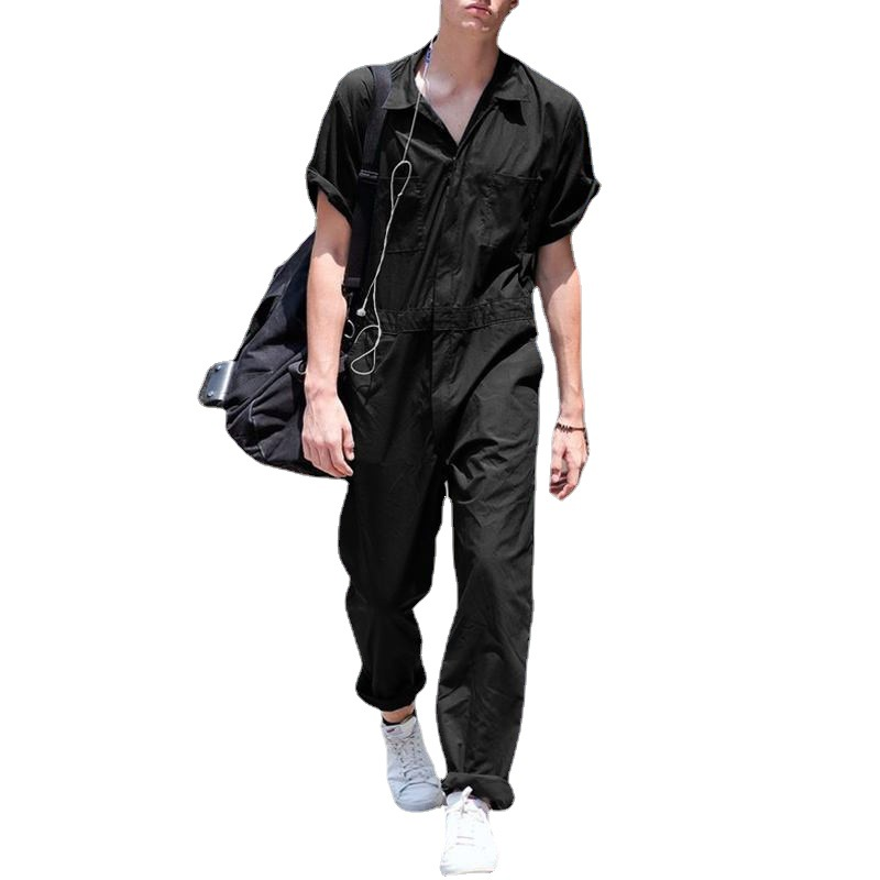 New Men's Summer Outfit Personality Jumpsuit Long Short Sleeve T-Shirt One-Piece Pants_voghion.com