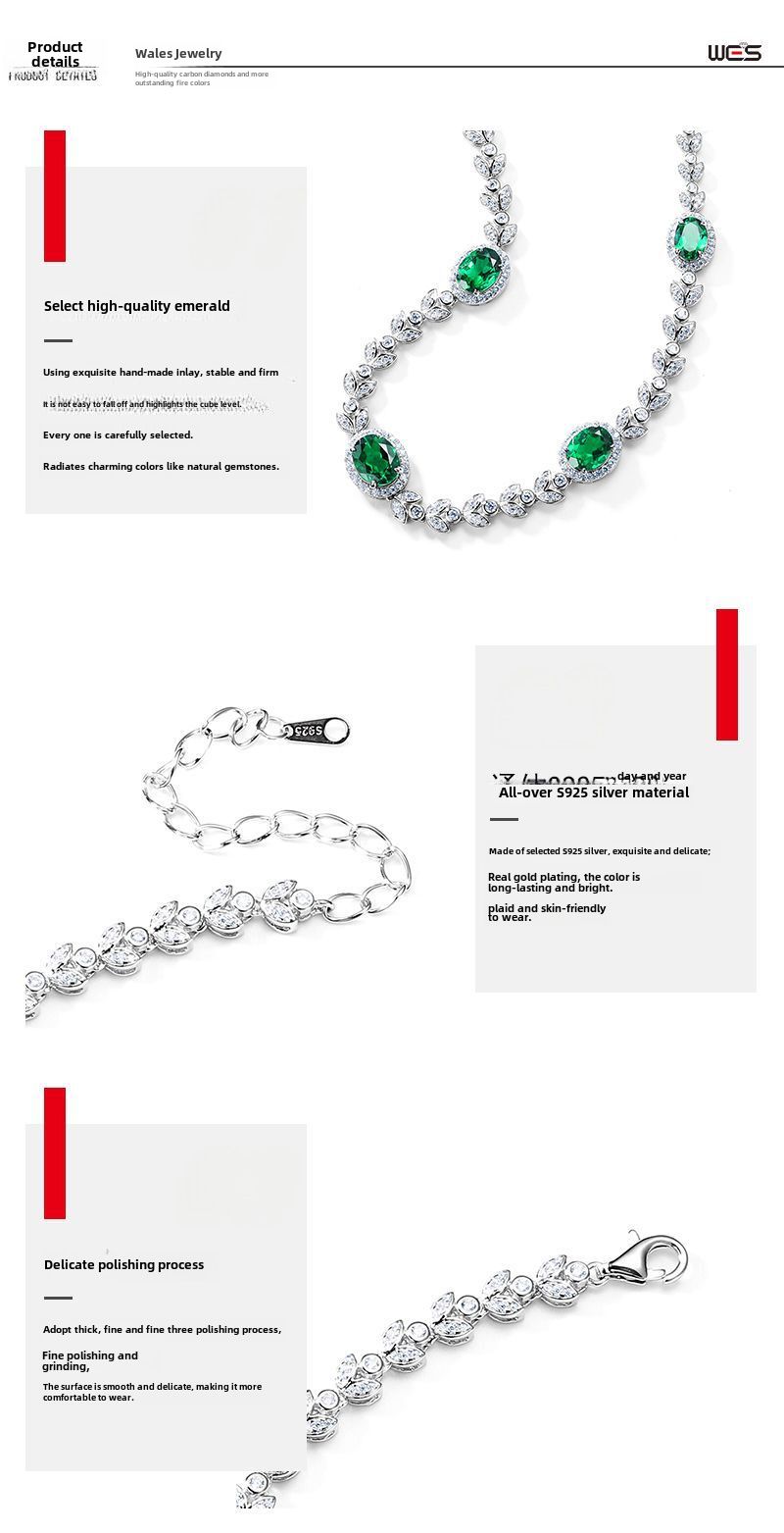 Collana in argento transfrontaliero S925 intarsio zircone femminile coltivazione Smeraldo argento vintage luce lusso stile europeo e americano spot_voghion.com