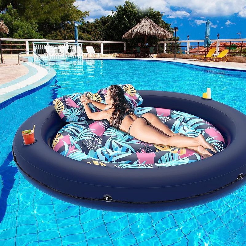 Lit flottant gonflable pour piscine de drainage, rangée flottante gonflable avec porte-gobelet, lit flottant pour voiture, piscine flottante à eau d'ananas_voghion.com