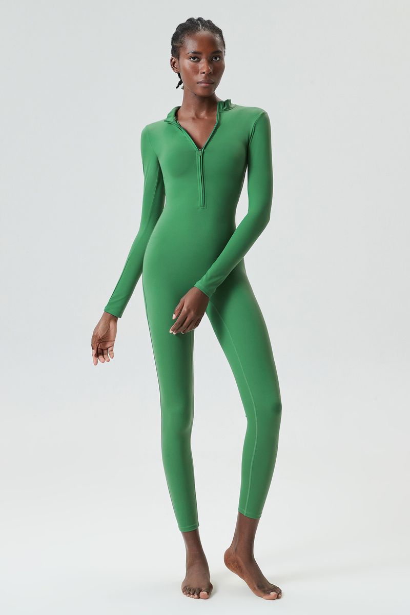 Combinaison Nuotan sexy haut de gamme New2024, combinaison de fitness moulante à fermeture éclair pour femmes, combinaison de danse à col ouvert à manches longues à séchage rapide_voghion.com