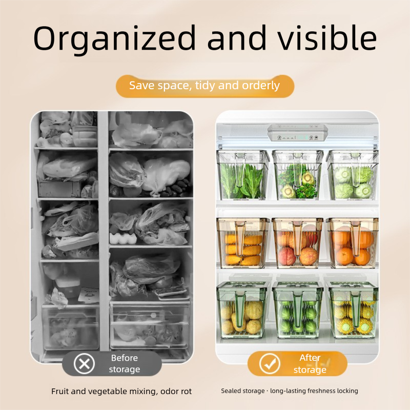 Contenitore per la conservazione delle verdure da cucina - Organizer per la conservazione della freschezza del frigorifero, contenitore trasparente per frigorifero e congelatore senza BPA_voghion.com