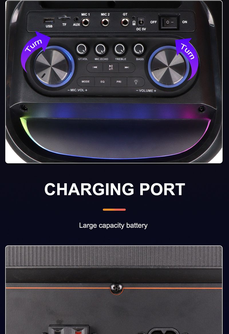 ZQS8257 Wielofunkcyjny podwójny 8-calowy wielofunkcyjny głośnik audio do karaoke na zewnątrz bezprzewodowy Bluetooth_voghion.com