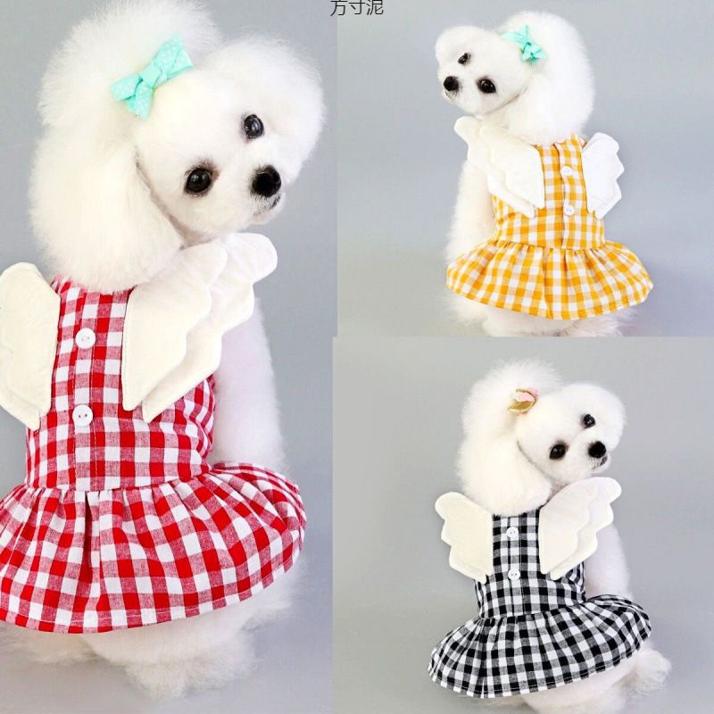 Little Wings Plaid Rock Sommer Dünne Teddy Pet Pommerschen Pudel Schnauzer Kleine Hund Kleidung Fabrik_voghion.com