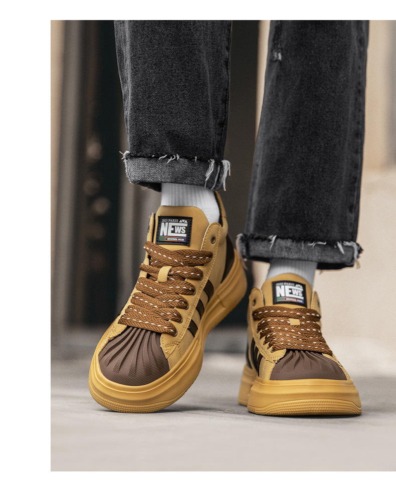 Shoes Men S Spring And Autumn New Thick Bottom Versatile Trendy Shoes Casual White Sneaker Brand Shell Head Sneakers_voghion.com