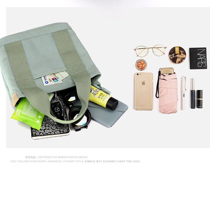 Women Small Bag with Zipper Fashion Lady Single Shoulder Portable Thickened Canvas Mobile Phone Bucket Tote Bag_voghion.com