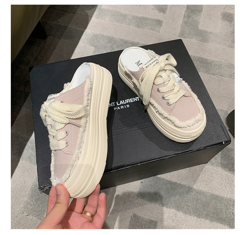 Baotou Semi-trail Canvas Shoes Women 2023 New Summer Net Red Slip-on Lazy shoes thick-soled heightened beggar shoes_voghion.com