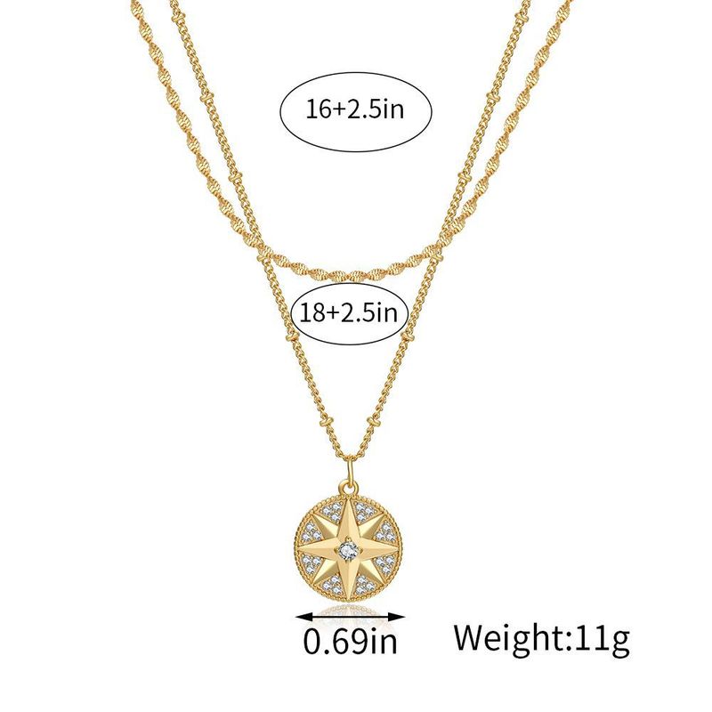 Double layer detachable eight pointed star necklace simple color preserving gold necklace set_voghion.com