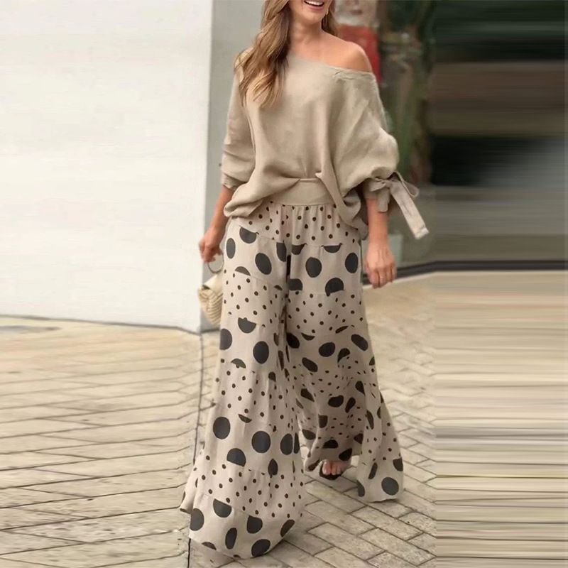 Women's Clothin fashion oblique collar one shoulder high waist casual printed pants suit for women_voghion.com