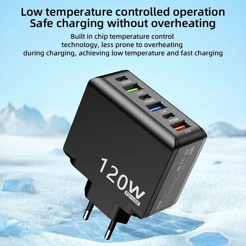 120 W 6-Port USB-C PD Schnellladegerät Stecker Multi-Port EU/US/UK Stecker Wandadapter_voghion.com