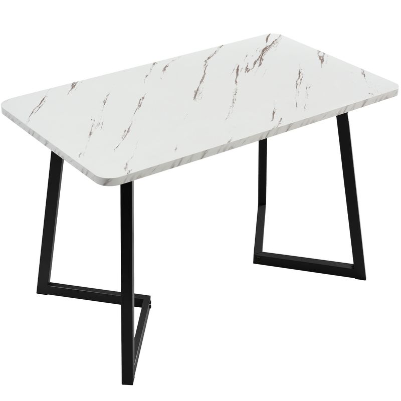 117cm Esstisch Mit 4 Stühlen Set, Rechteckiger Esstisch Moderner Küchentisch Set ,Dunkelgrauer Leinen Esszimmerstuhl,Schwarze Tischbeine_voghion.com