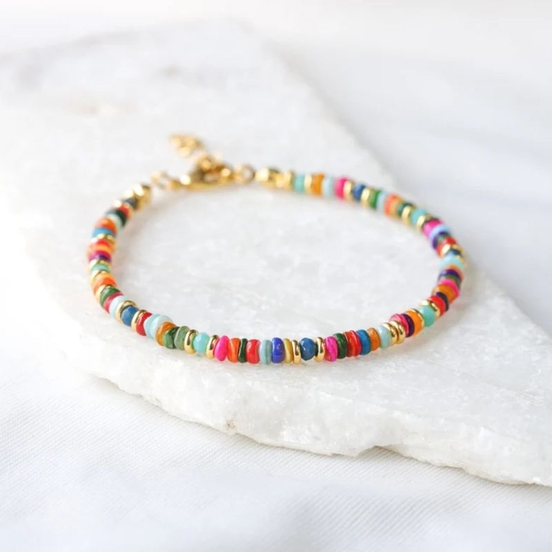 Pulseira feminina de contas de concha natural multicolorida, feita à mão, vintage, estilo boho, empilhável, para mulheres_voghion.com