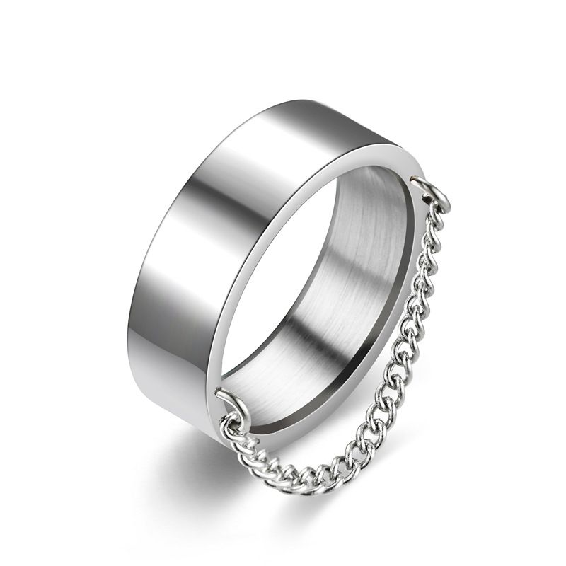 Bague minimaliste en acier titane à la mode avec chaîne pour homme et femme, style punk hip-hop, bague polyvalente pour toutes les occasions_voghion.com