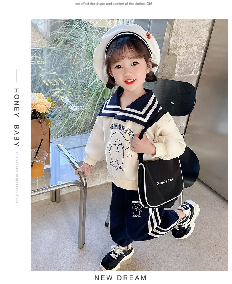 Stile Academy per ragazze Primavera e autunno 2024 New Western Children's Wear Camicia con colletto blu scuro Set di due pezzi per ragazze_voghion.com