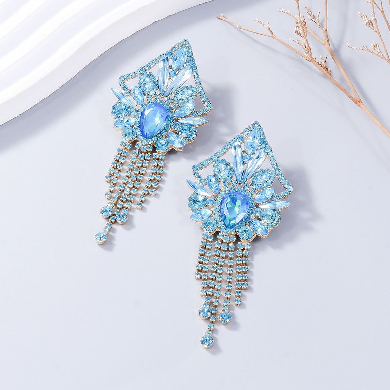 Exaggerated heavy earrings retro personality geometric earrings full of diamond tassel light luxury style earrings female accessories_voghion.com