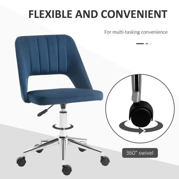 HOMCOM Executive Mid Back Office Chair Thick Padding High-End Gas Lift Sturdy Base Velvet Fabric Blue_voghion.com