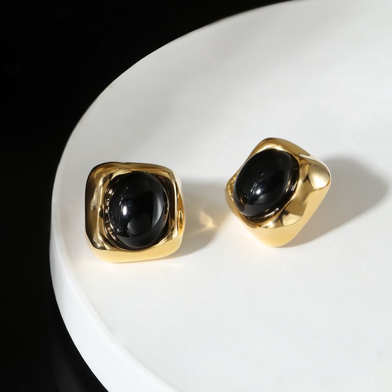 Fülbevalók Sterling ezüst fekete ónix fülbevalók Niche minimalista mindenhez illő retró elegáns ékszer koreai stílusú női luxus érzék_voghion.com