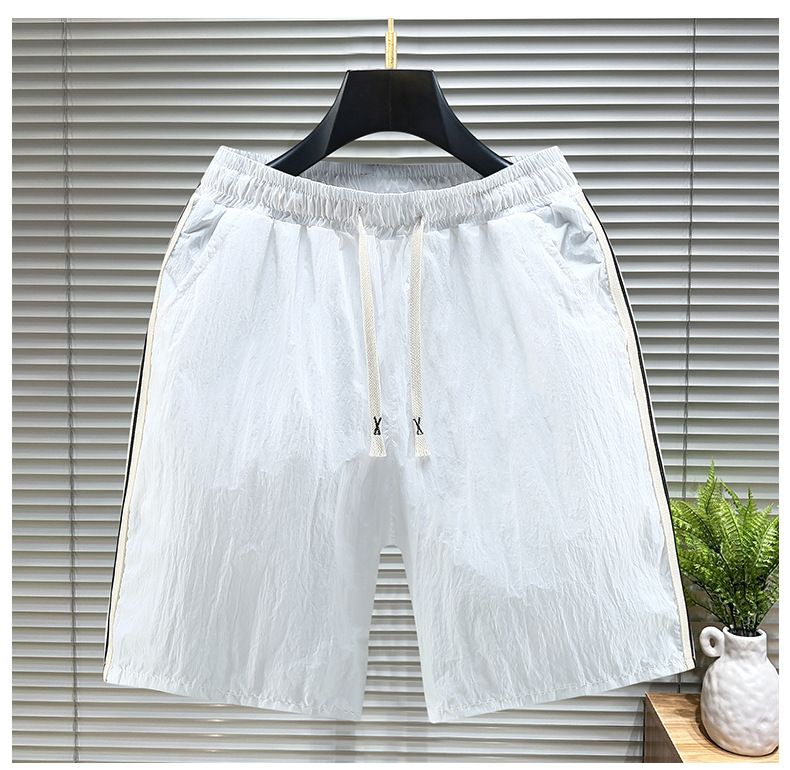 Pantaloncini sportivi da corsa casual da spiaggia estivi in lino di qualità, pantaloni a gamba dritta a 5 punti da uomo_voghion.com