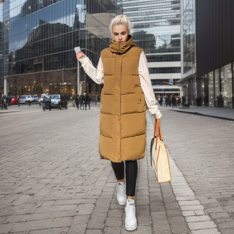 Gilet lungo da donna autunno e inverno nuovo Gilet imbottito caldo da donna Cappotto sottile_voghion.com