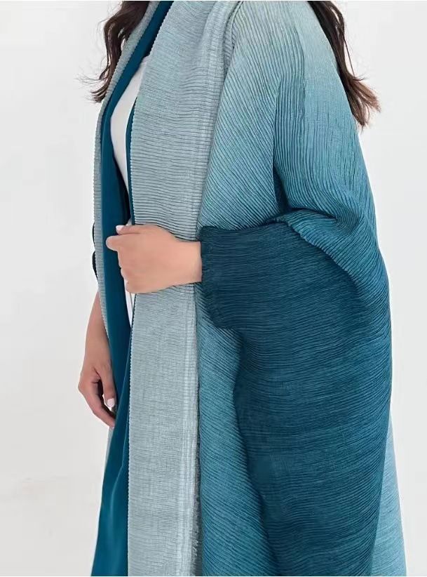 Long-sleeved windbreaker jacket for women new gradient color plus size bat sleeve scarf-style long outer coat_voghion.com