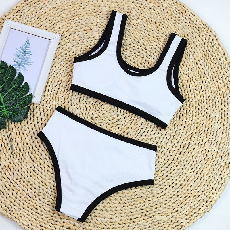 Women's Clothing Black And White Simple Ins Style Split Swimsuit Bikini_voghion.com