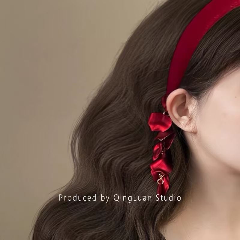 Orecchini in velluto rosso per Capodanno, sottili ed eleganti, con corona alta, per capelli, accessorio per il trucco e il lavaggio del viso, per le donne_voghion.com