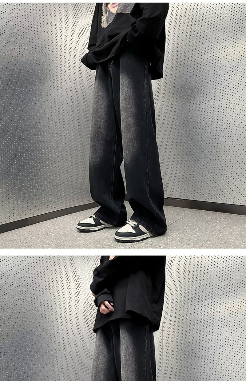 Verwaschene gerade Jeans für Herren im Frühling und Herbst im amerikanischen Stil mit lockerem weitem Bein, übergroße, lässige, trendige Sommerhose_voghion.com