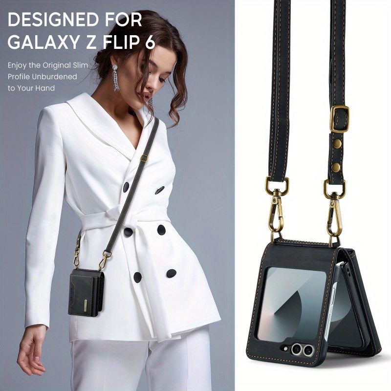 Compatible for Galaxy Z Flip 6/ 5/ 4/ 3, Boasting a Tri-Fold Design Card Holder for Convenient Daily Carriage of Credit Cards and Cash_voghion.com