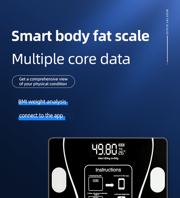 Smart Body With App Sync, LED Display, Durable Tempered Glass, Multifunctional Home Health Monitor, Battery Powered_voghion.com