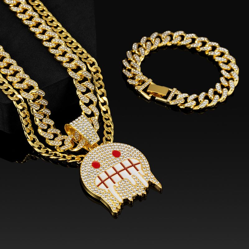 Collana con ciondolo a forma di volto di fantasma, in lega con diamanti, bracciale cubano, catena NK, prezzo di vendita_voghion.com