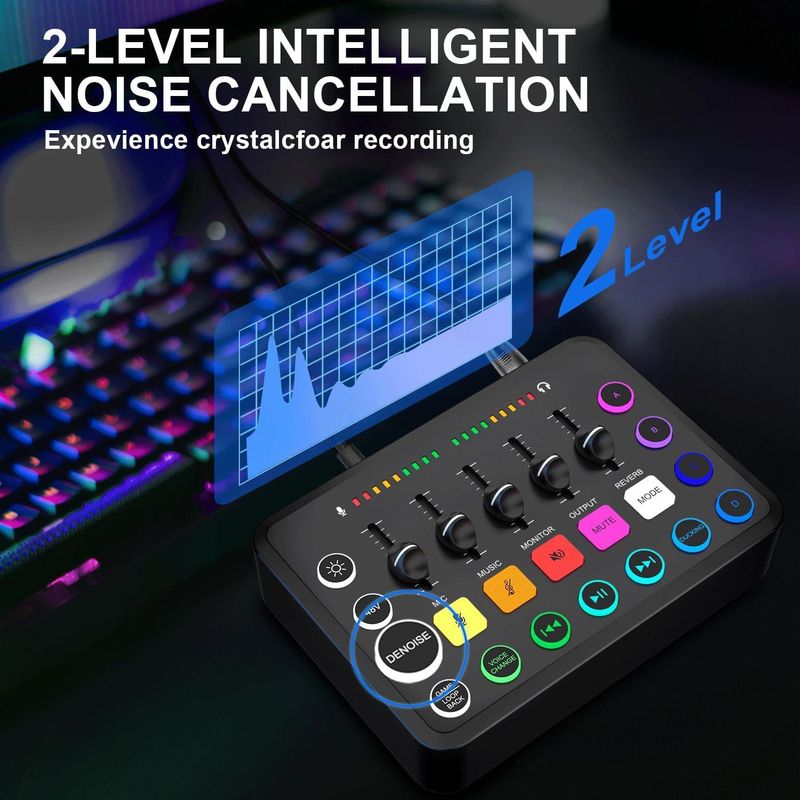 F11 Sound Card English Version Live Sound Card With Custom Recording Function 48V Phantom Power Supply_voghion.com